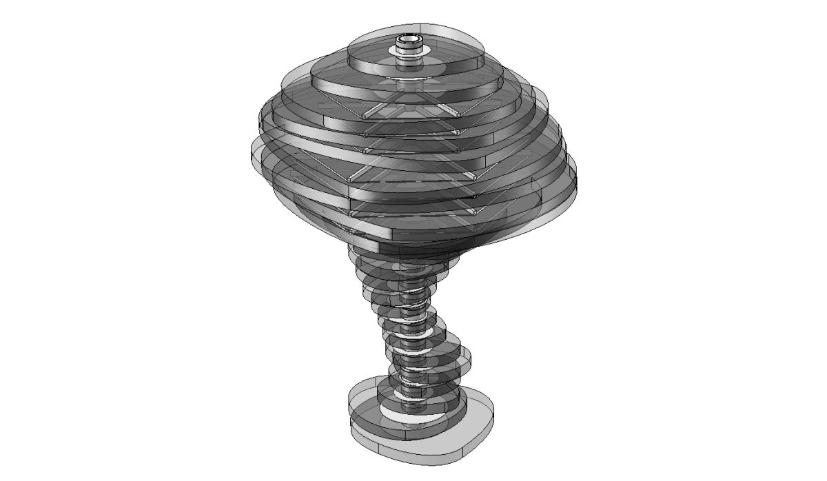 Un modello 3D in bianco e nero dell'installazione Il Grande Albero